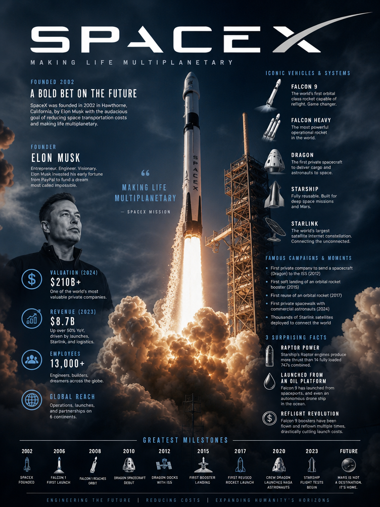 Search the web for detailed information about [SPACEX] including their founding 