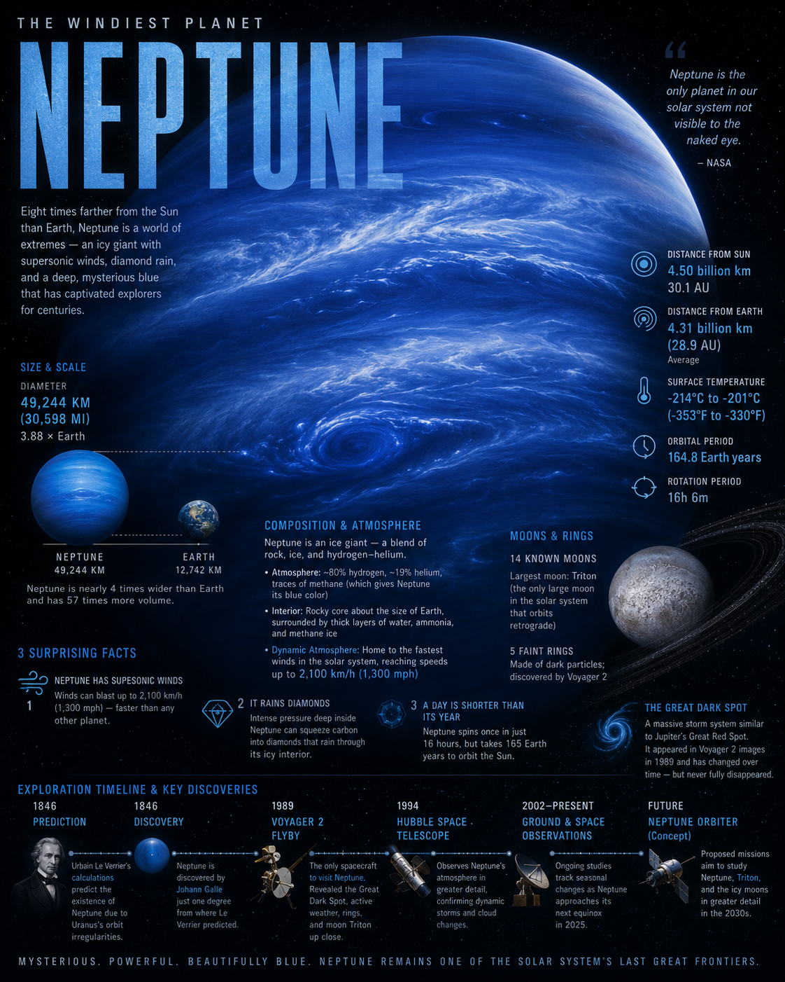 Search the web for detailed information about [NEPTUNE] including its size, mass